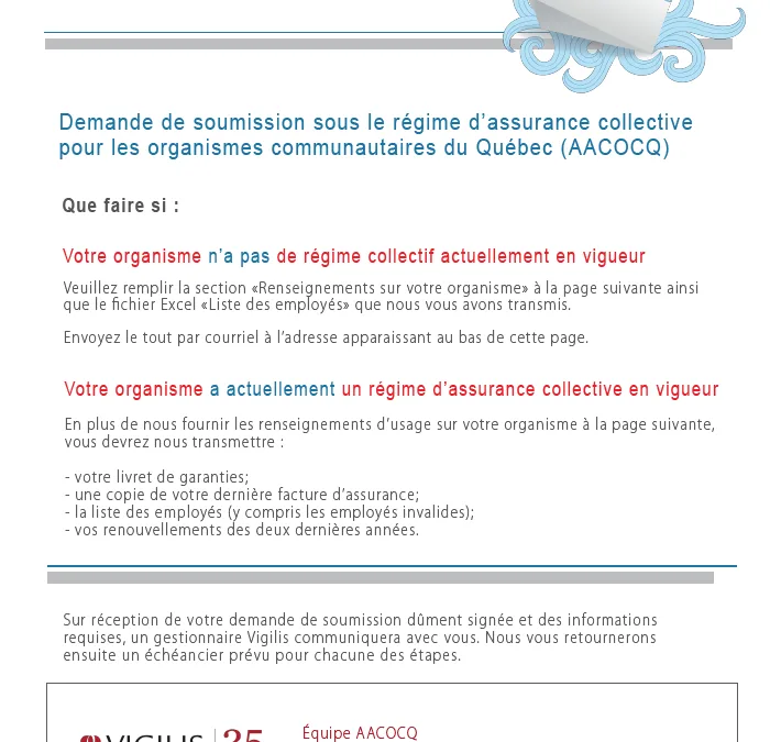 Demande de soumission sous le régime d’assurance collective pour les organismes communautaires du Québec
