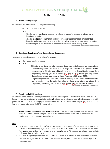 Servitudes grevant les propriétés ciblées pour acquisition dans le cadre d’ACSQ